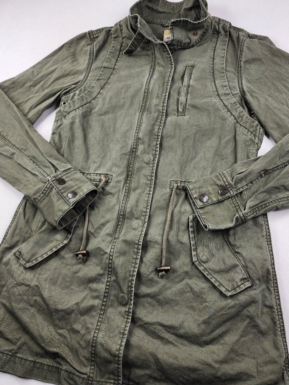 Fossil Womens S Army Green Military Field Jacket Distressed Biker Belted EX